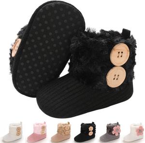 Ботинки для новорожденных мальчиков и девочек E-FAK, зимние снежные с бантиком, с мягкой подошвой, противоскользящие, теплые, для малышей и начинающих ходить, D/Black