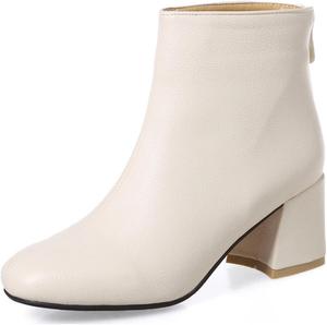 Женские модные нарядные ботильоны на щиколотку с круглыми носками, застежкой-молнией сзади, массивными средними каблуками, осень-зима, короткие ботинки JOEUSTY, Beige