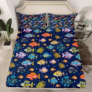 Erosebridal Детский комплект постельного белья с рыбками и морскими животными, Navy Blue