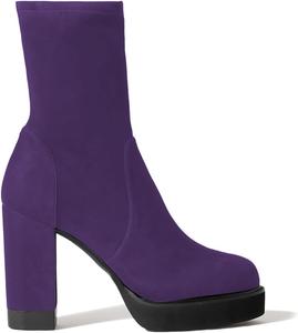 Женские сапоги FOWT, на платформе, средней высоты, с растягивающимся материалом, разных цветов, короткие ботильоны, с очень высоким закругленным носком, верх из замши, без застежки, для зимы, осени, теплые, для работы, повседневной носки, Violett