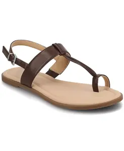 Женские плоские сандалии Gerra T Strap с кольцом на пальце Journee Collection, коричневый