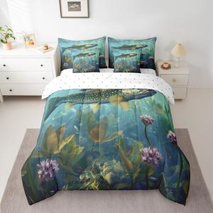 Erosebridal Комплект постельного белья Bass Fish с морскими животными и прибрежными существами, Green