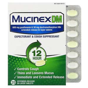 DM, 20 двухслойных таблеток пролонгированного действия Mucinex