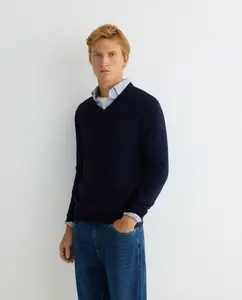 Мужской джемпер из шерсти мериноса с V-образным вырезом Façonnable, синий