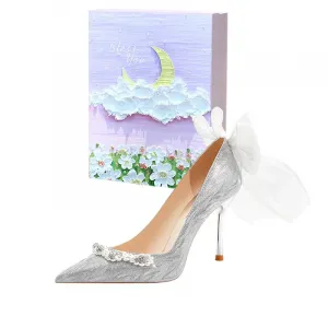 Wuguniang Женские туфли на тонком каблуке, серебристые