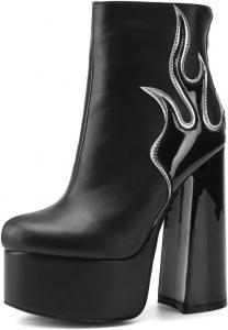 Женские ботильоны Frankie Hsu большого размера из черной лакированной кожи с платформой, массивным каблуком и высокими каблуками, эффектные огненно-сексуальные