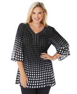 Блузка большого размера с декором и складками Woman Within, Black linear gradient dot