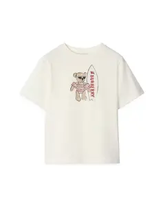 Хлопковая футболка для девочек с изображением медведя-серфингиста из кедра - для малышей и взрослых. Burberry, белый
