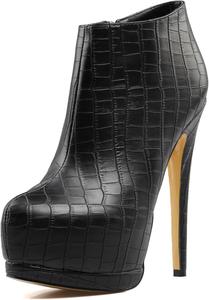 Классические ботильоны на высоком каблуке с платформой для женщин, сексуальные ботинки на шпильке, однотонные, элегантные с боковой молнией, с круглым носком, осенне-зимние короткие ботинки Generic, Black