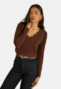 Топ с v-образным вырезом и длинными рукавами, прямого кроя. Love & Roses, Chocolate Brown