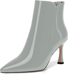 Женские ботильоны SKYSTERRY с заостренным носком, молнией, офисные, лакированные, повседневные, на высоком каблуке 3,3 дюйма, Grey