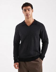 Трикотажное поло Jack & Jones премиум-класса с длинными рукавами темно-серого цвета