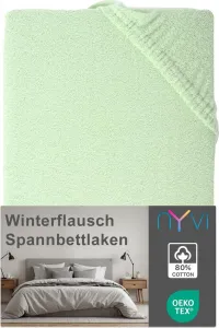 Простыня на резинке DreamScience Winter Fluff 90x200 - 100x200 см, эвкалипт, для матрасов высотой до 22 см - согревающая и мягкая зимняя простыня NYVI