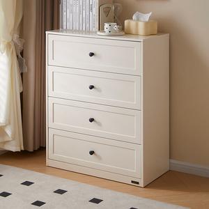 Quanu Комод для гостиной и спальни из массива дерева, 4 ящика, книжная полка, цвет Musi White