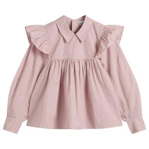 Блузка в полоску «Оксфорд» с оборками Ganni, chalk розовый