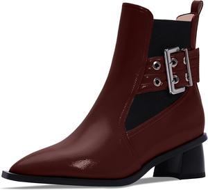 Женские ботильоны с заостренным носком, массивным каблуком-блоком, застежкой на пряжку и эластичной вставкой типа челси Odetina, Dark Red