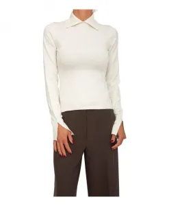 Эластичный вискозный свитер с воротником Blugirl, белый