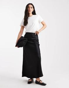 Юбка миди Vero Moda из атласа с косой окантовкой черного цвета