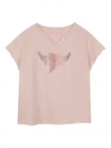 Футболка с v-образным вырезом и отделкой-декором Zadig & Voltaire Kids, розовый