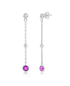 Серьги-Цепочки из стерлингового серебра с фианитами в оправе (белые, зеленые, синие или красные) Simona, ruby