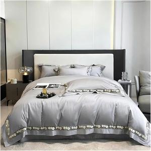 YIZUFU Комплект постельного белья из египетского хлопка шампань серый с оранжевым цветочным принтом