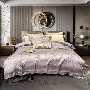 Generic Комплект постельного белья из египетского хлопка с вышивкой, сатиновая гладкая шелковая