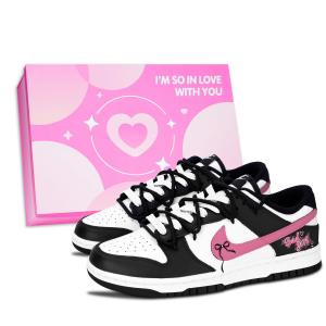 Nike Dunk Black White, сладкий крутой бунтарский устойчивый к истиранию low top скейтборд обувь unisex черный розовый
