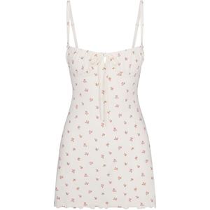 Skims Мини-платье-комбинация Valentine's Day Collection SS25 LOGO POINTELLE женское MARBLE PINK ROSEBUD PRINT