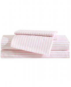 Комплект постельного белья Little Stripe из микрофибры, 4 предмета, размер Queen Eddie Bauer, Light Pink, White
