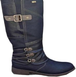 Женские осенне-зимние конные сапоги Yiozoi, круглые носки, плоская подошва, кожаные, с боковой молнией, нескользящие, удобные, повседневные рабочие сапоги из телячьей кожи, Black