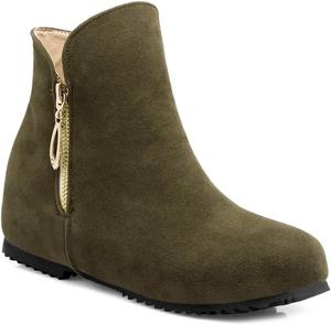 Женские замшевые ботильоны VOKLIN с круглыми носками, элегантной застежкой-молнией, скрытым низким клиновидным каблуком и короткой длиной для повседневной ходьбы, Army Green-Fur Lined
