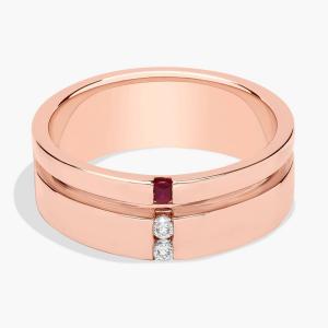Мужское обручальное кольцо с бриллиантами и рубинами из розового золота 14 карат (7,5 мм) Blue Nile