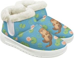 Женские зимние ботинки для снега, удобные для ходьбы, походов, тенниса, с меховой отделкой, средней высоты, теплые Hechitok, Otters Flower