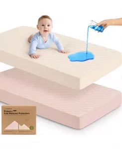 2 чехла для матраса Protect+, водонепроницаемые, стеганые, хлопковые, темно-синего цвета, простыни для детской кроватки Keababies, cameo