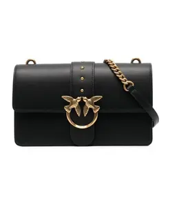 Кожаная сумка через плечо с хлопковой подкладкой Pinko, черный