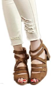 Женские сандалии ZBYY на высоком каблуке с открытым носком, массивным блок-каблуком, туфли-лодочки на щиколотке для вечеринок с вырезами и застежкой-молнией, Brown 10.5