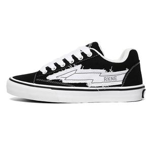 BURNING FLAME REVENFEXSPOTM x Высокие устойчивые к истиранию нескользящие низкие кеды из холста унисекс - бахромчатые молния черные пухлые туфли