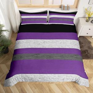 Erosebridal Геометрический комплект постельного белья для детей в фиолетово-серо-черных тонах, минималистичный абстрактный дизайн, Purple Grey Black