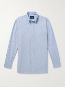 Рубашка оксфорд из хлопка приталенного кроя с воротником на пуговицах DRAKE'S, синий