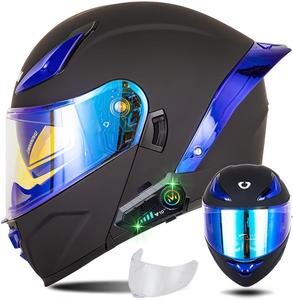 Шлем мотоциклетный CZSBXBHD Bluetooth с тонированным визором, черный / синий