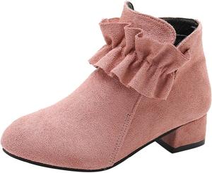 Детские ботильоны IWIHMIV для девочек, низкие с широким каблуком и боковой молнией, короткие платьевые ботинки для малышей, Pink3
