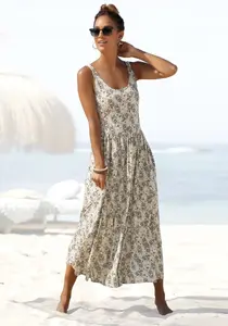 Платье миди Vivance с цветочным принтом, воздушное летнее платье, пляжное платье, бежевый