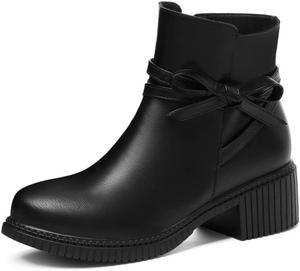 DEERBUNNY Ретро женские ботильоны с массивным каблуком, бантиками, боковой молнией и низким каблуком, короткие модные боевые ботинки для женщин, Black