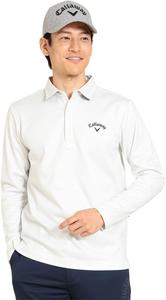 Мужская рубашка-поло с длинным рукавом Callaway C23233113 (геометрический принт, флисовая подкладка), для гольфа, белый