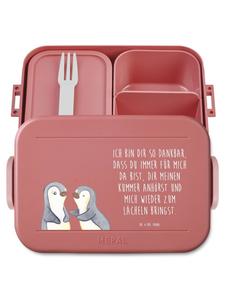 Mr. & Mrs. Panda Бокс для бенто с изображением пингвинов и надписью, выполненный в пастельно-красных тонах