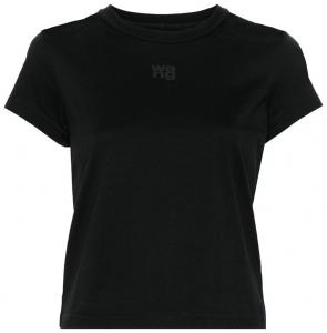 Футболка Alexander Wang с объемным логотипом и окантовкой горловины, модель Essential JSY, усаженная, черный