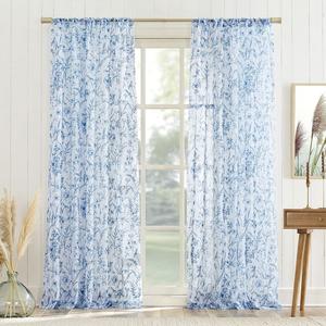№ 918 Ambree Vintage Floral Sheer Rod Pocket 1 Панель для штор No. 918, цвет Chinoiserie Blue