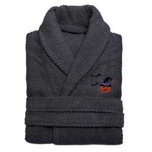 Ванная халат из 100% турецкого хлопка с узором "елочка" и вышивкой - Pumpkin Head Linum Home Textiles, Gray