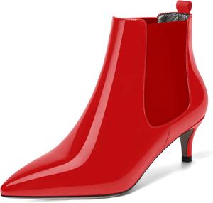 Женские модные ботильоны SKYSTERRY с заостренным носком, лаковые, для вечеринок, невысокий каблук 2 дюйма, Red