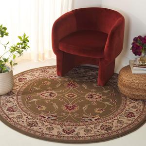 Ковер SAFAVIEH, 161 x 161 см, коллекции Lyndhurst - круглый, Green & Ivory, традиционный ориентальный дизайн, без линьки и простой в уходе, идеален для помещений с высокой проходимостью в гостиной, спальне (LNH553-5212)